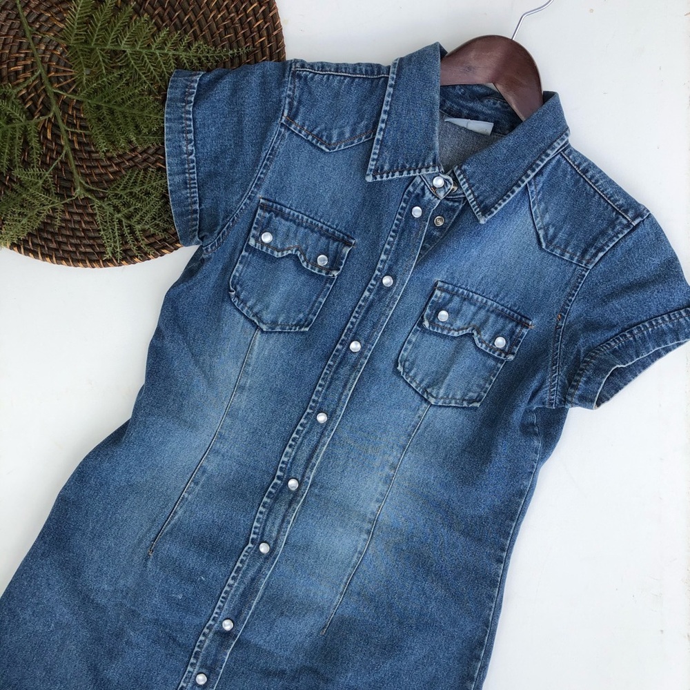 True Fashion Women’s Dress Blue Denim Button Front Y2K Small